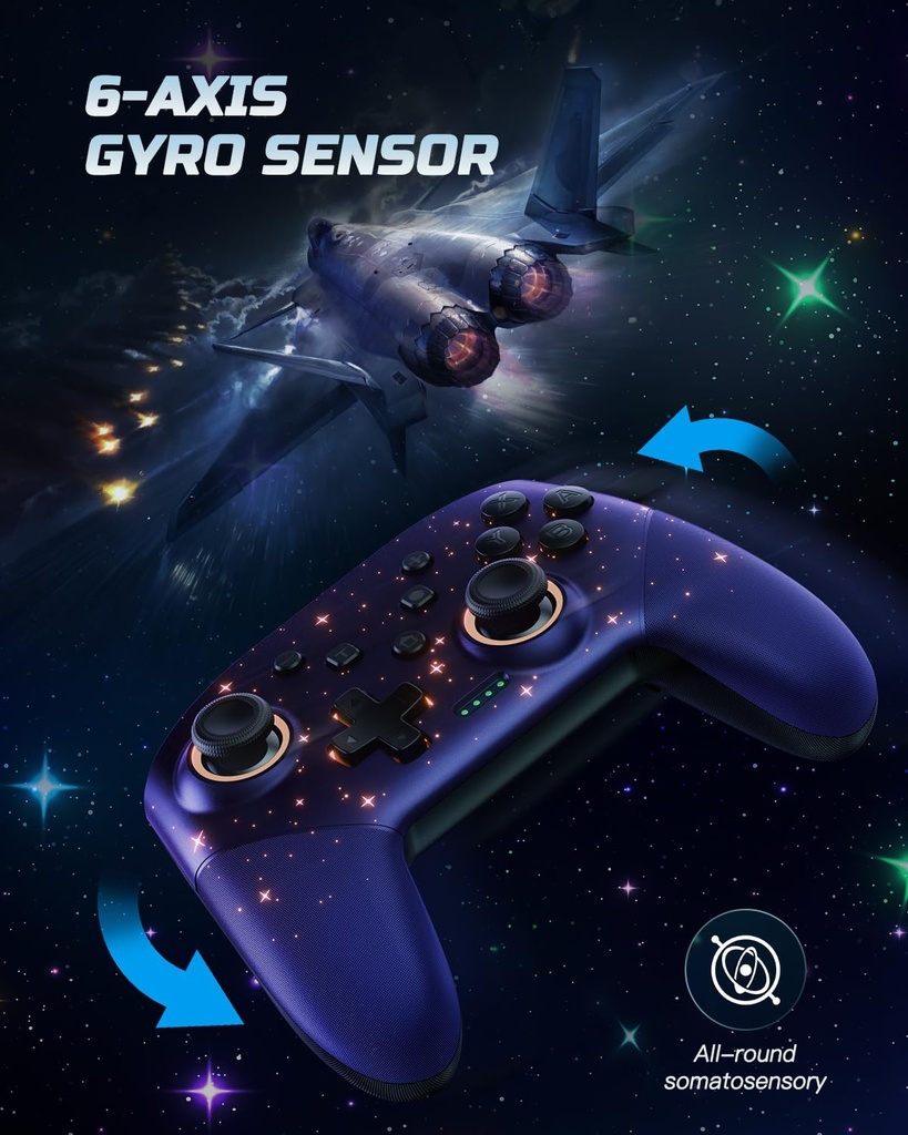 Switch Controller, LED Star Wireless Pro Controller Compatible with Switch/Lite/OLED, Windows PC/IOS/Android