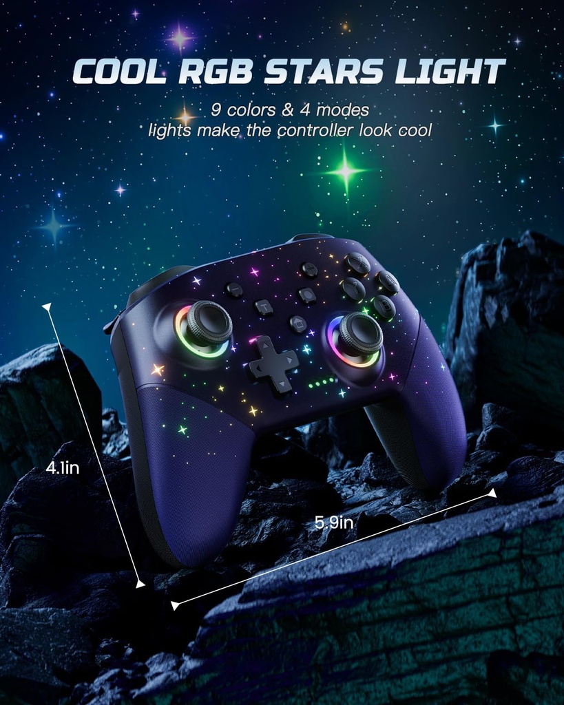 Switch Controller, LED Star Wireless Pro Controller Compatible with Switch/Lite/OLED, Windows PC/IOS/Android