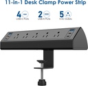 40W Fast Charging Station, Desk Clamp Power Strip with 4 PD USB-C Ports, 5 AC Outlets and 6ft Cord, Fits 1.6" Tabletop Edge