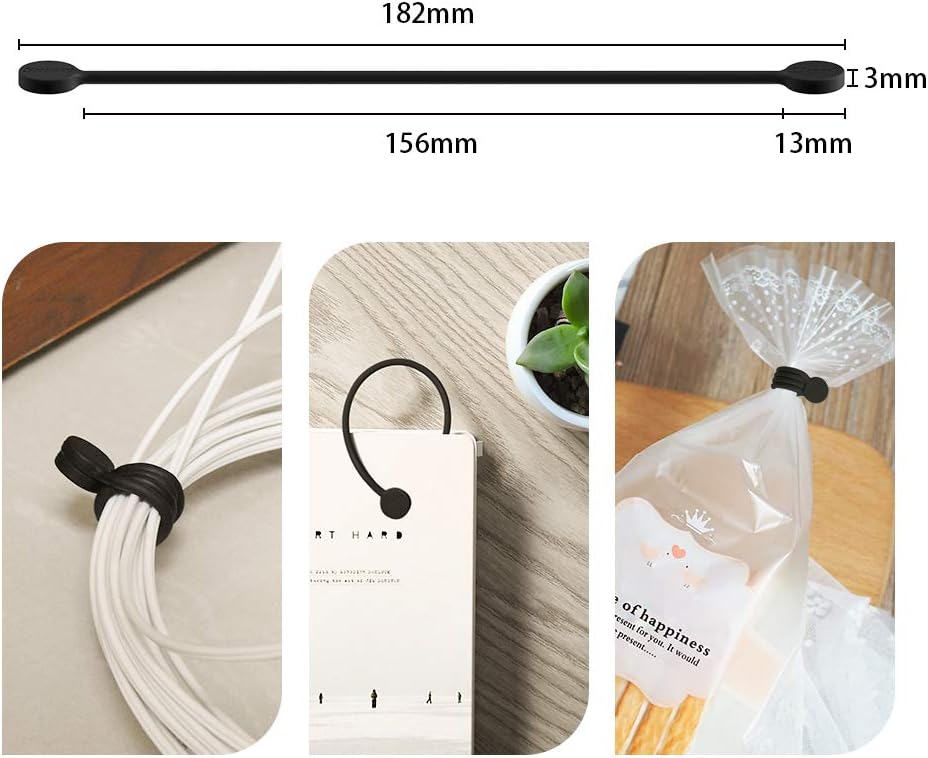 SMART&COOL Reusable Silicone Magnetic Cable Ties | Organize and Bundle Cables, Assorted Colors, 7.16" | 10-Pack (Black)