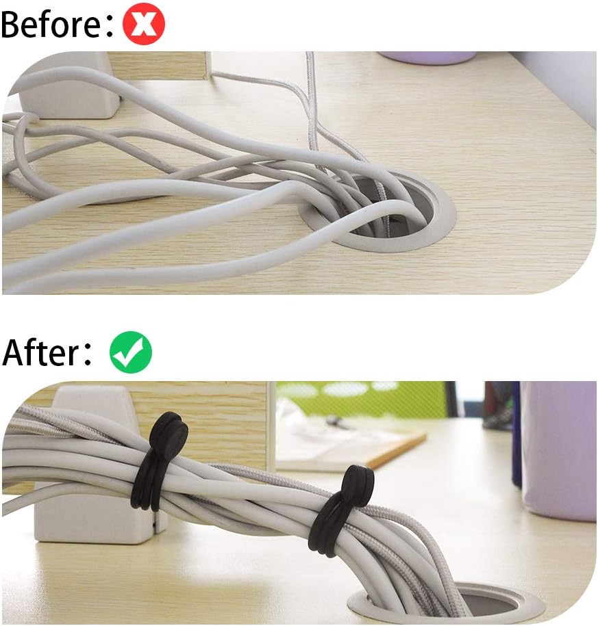 SMART&COOL Reusable Silicone Magnetic Cable Ties | Organize and Bundle Cables, Assorted Colors, 7.16" | 10-Pack (Black)