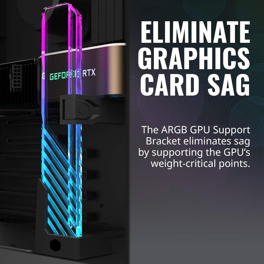 Cooler Master MasterAccessory ARGB GPU Support Bracket | Edge-Lit ARGB Tempered Glass, Universal with Multiple Orientations
