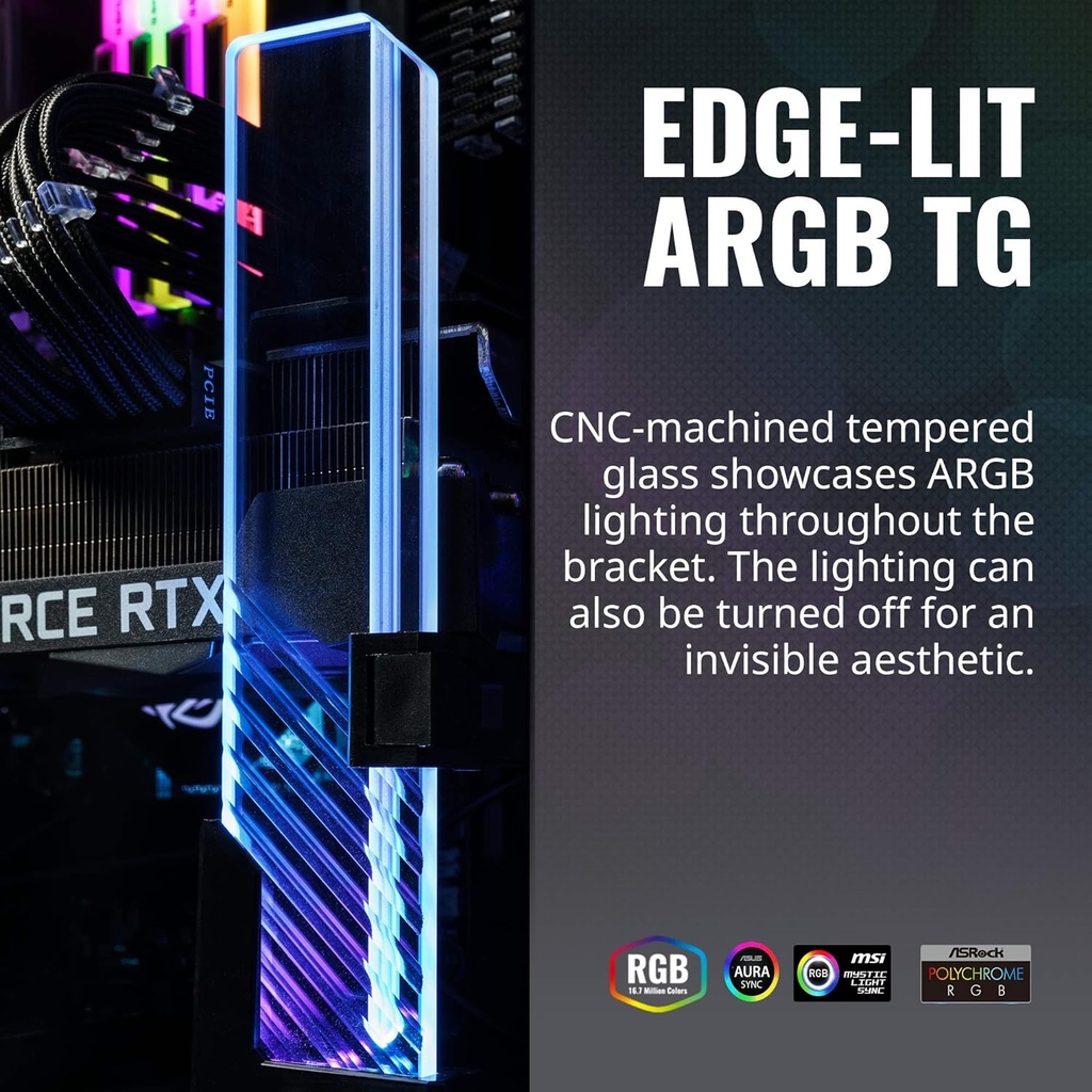 Cooler Master MasterAccessory ARGB GPU Support Bracket | Edge-Lit ARGB Tempered Glass, Universal with Multiple Orientations