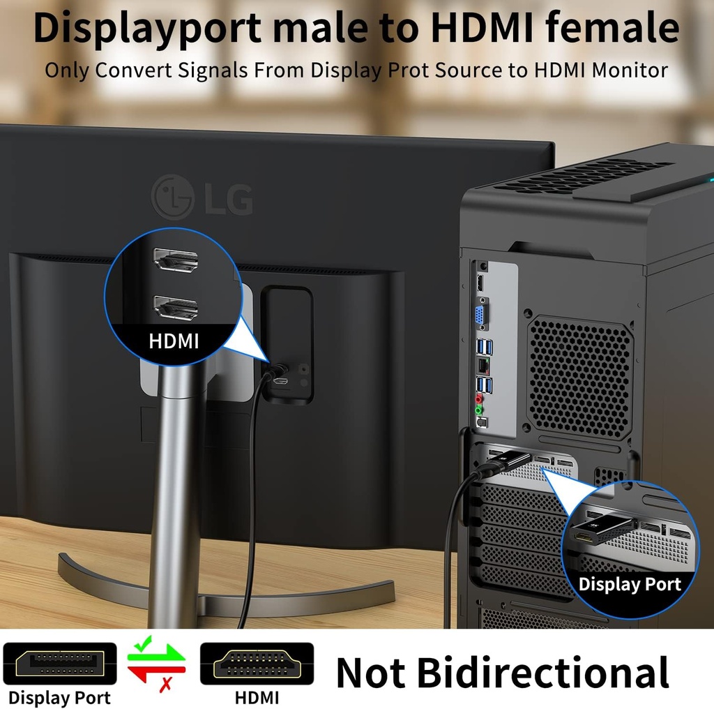 KUXIYAN DP to HDMI Adapter, 1080P Gold Plated Displayport to HDMI Converter Male to Female Black (1080P)