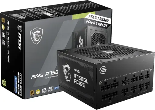 MSI MAG A750GL PCIE 5.1 & ATX 3.1 Gaming Power Supply - Full Modular - 80 Plus Gold Certified 750W